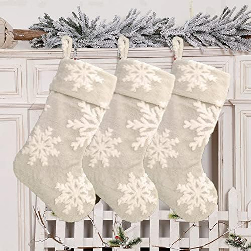 Faux Fur Snowflake Christmas Stockings (Set of 3)