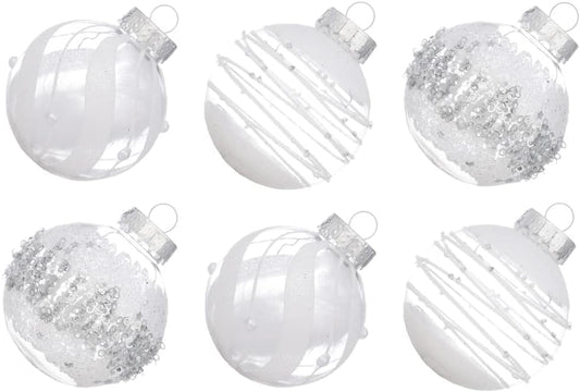 Shatterproof Clear Glitter Christmas Ball Ornaments Set - 12 Count (White)