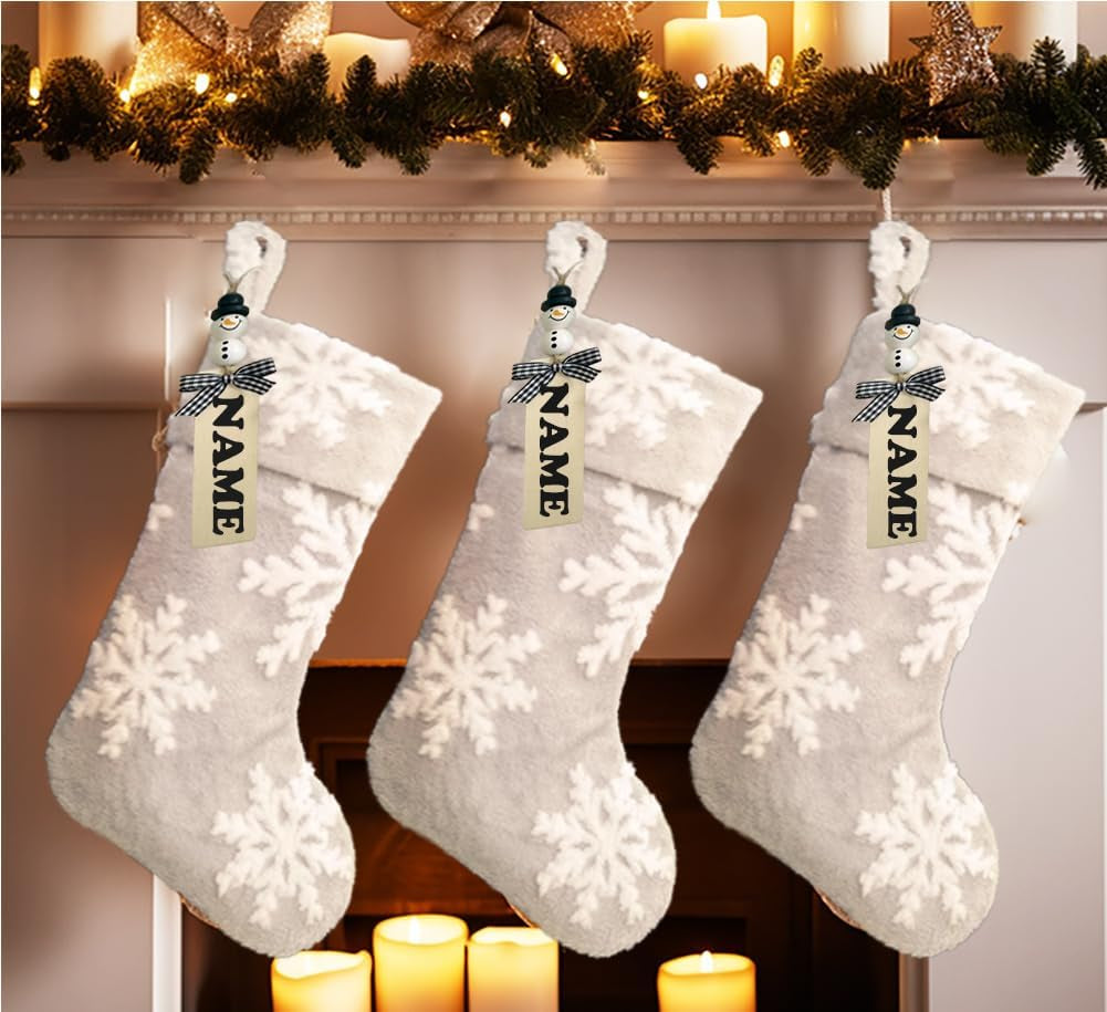 Faux Fur Snowflake Christmas Stockings (Set of 3)