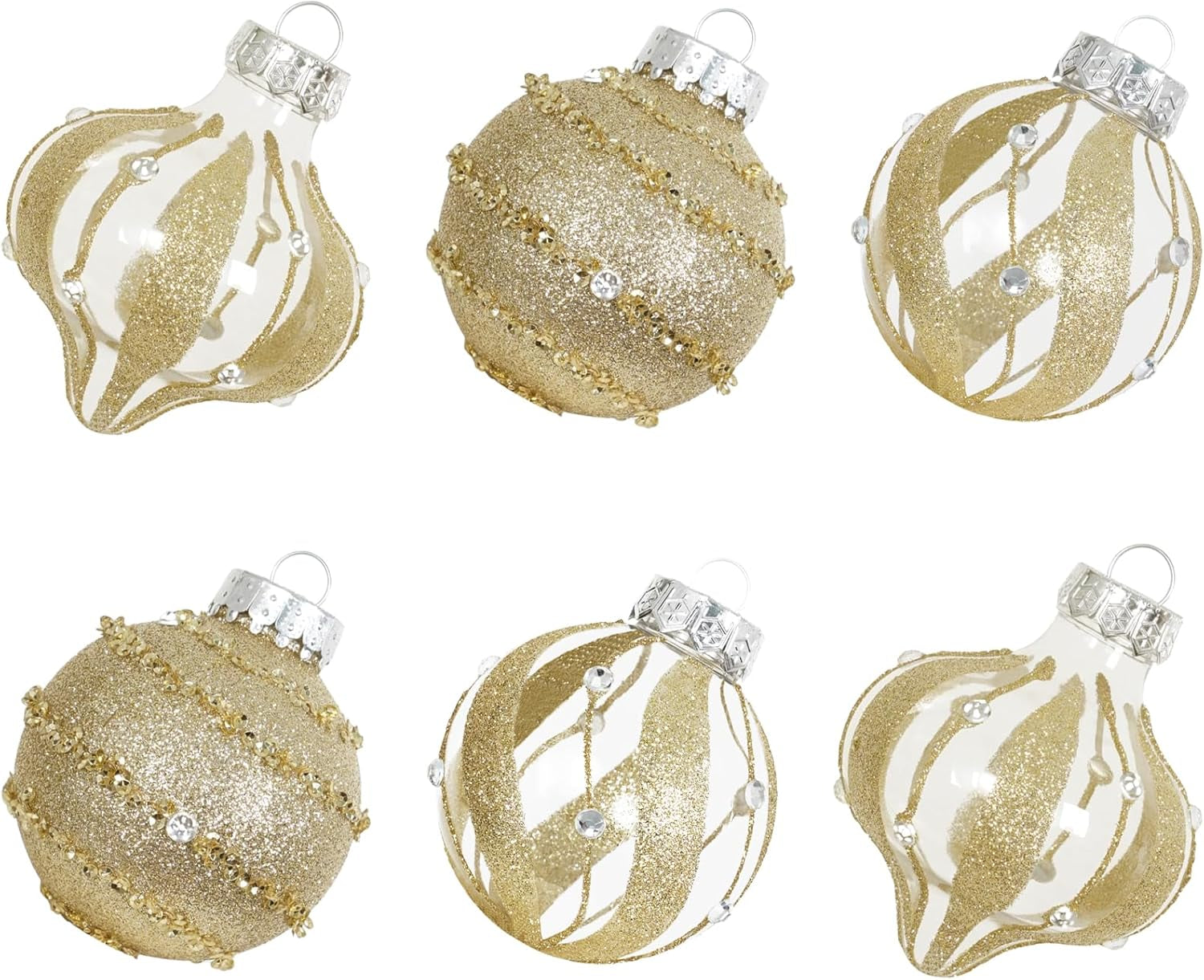 Shatterproof Clear Glitter Christmas Ball Ornaments Set - 12 Count (Gold)