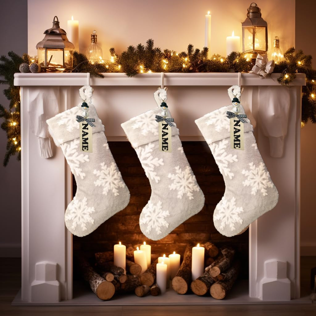 Faux Fur Snowflake Christmas Stockings (Set of 3)