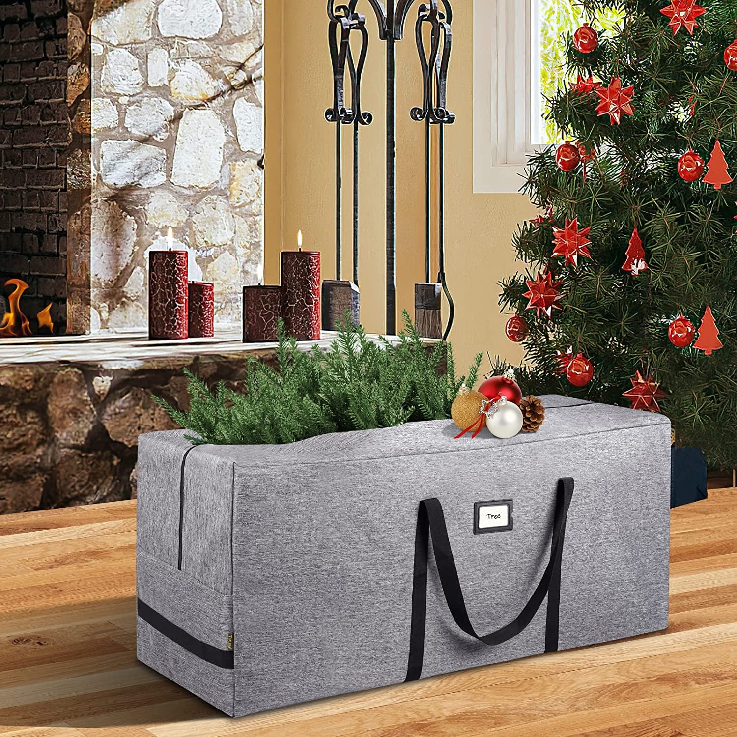 7.5 Ft Christmas Tree Storage Bag, Heavy Duty 900D Oxford Fabric with Reinforced Handles and Dual Zippers Wide Opening, Extra Large Storage Container for Trees and Decorations (Grey)