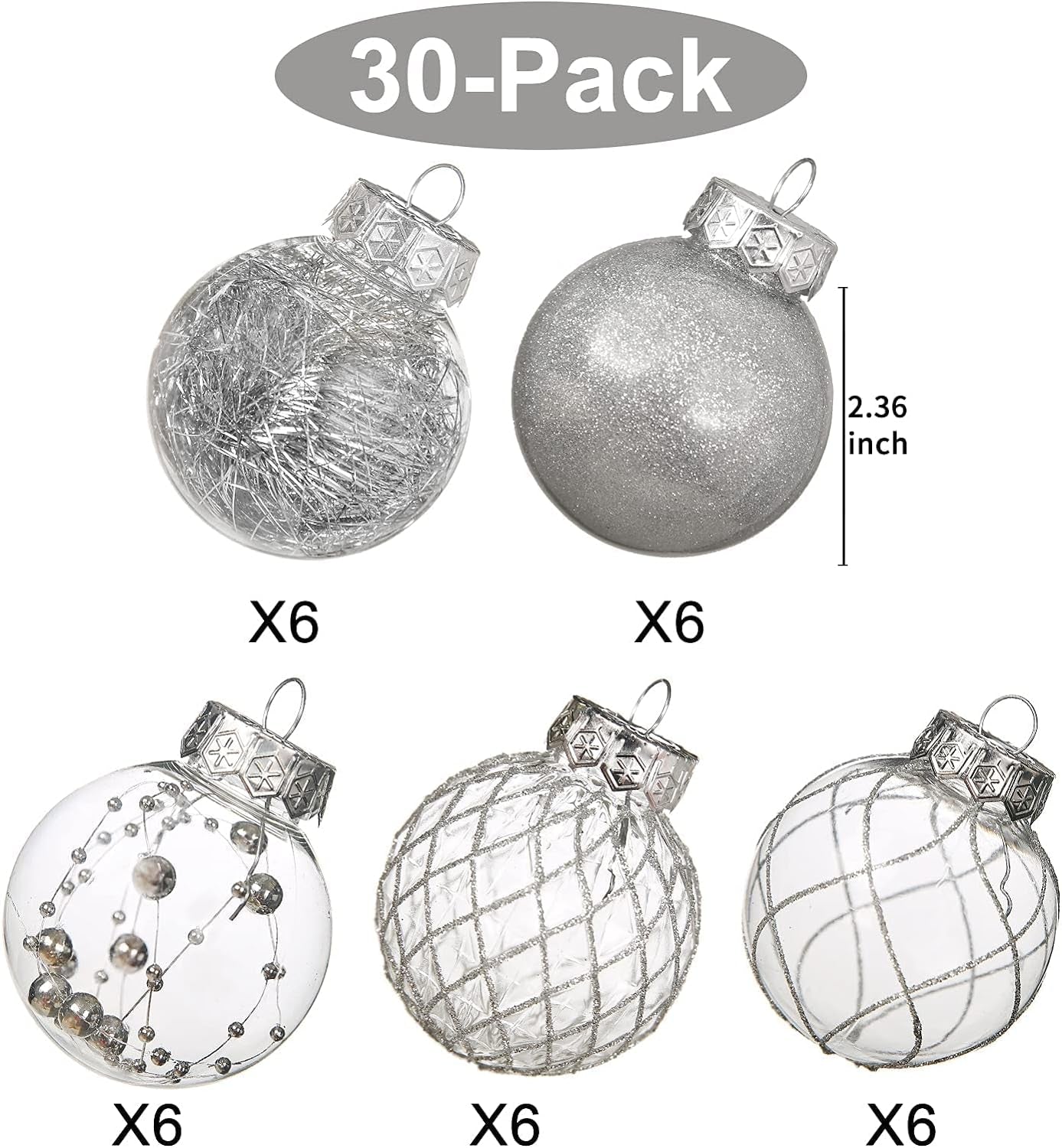 Clear Christmas Ball Ornaments - 30 Count