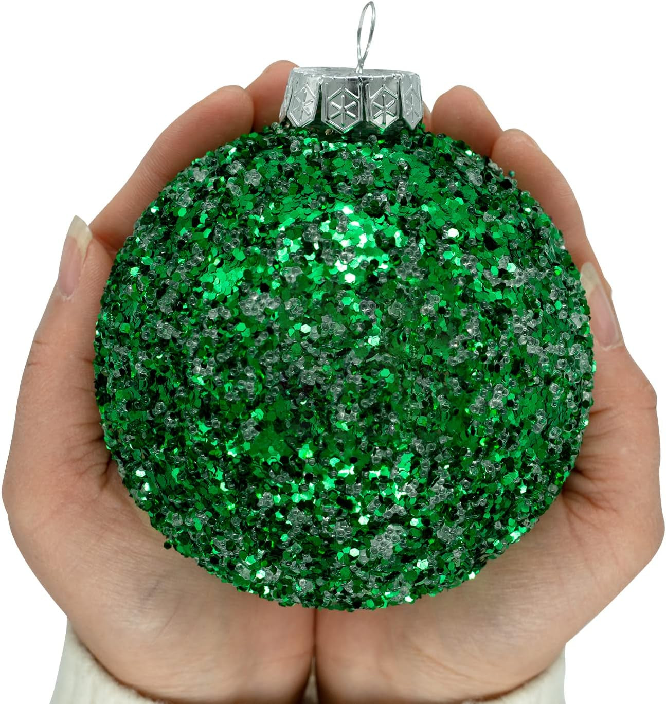 Shatterproof Clear Glitter Christmas Ball Ornaments Set - 12 Count (Green)