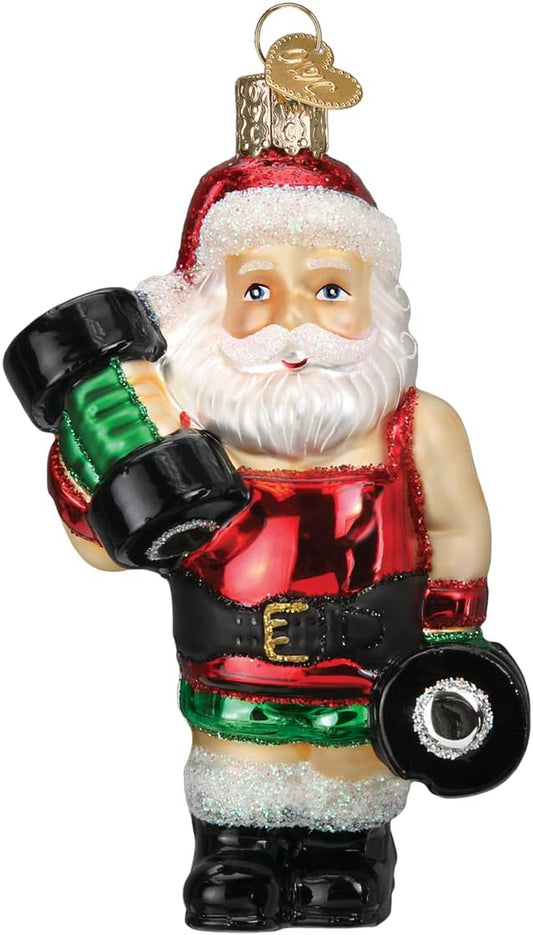 Bodybuilder Santa Glass Blown Ornament