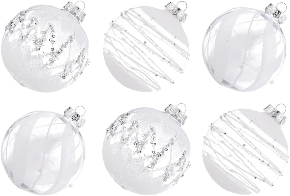 Shatterproof Clear Glitter Christmas Ball Ornaments Set - 12 Count (White)