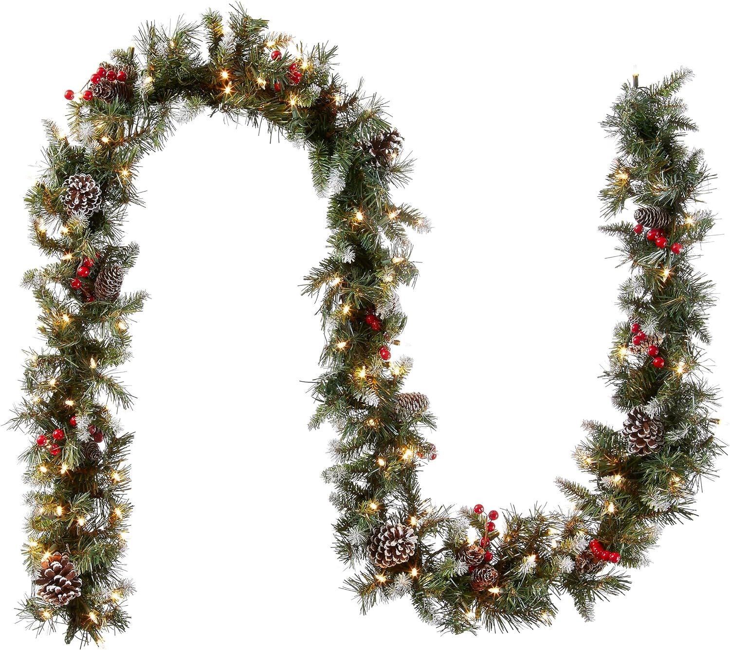 9-Foot Pre-Lit Artificial Christmas Garland with Frosted Berry, White Lights, Pine Cones, and Berry Clusters