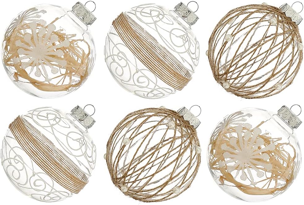 Shatterproof Clear Glitter Christmas Ball Ornaments Set - 12 Count (Beige)