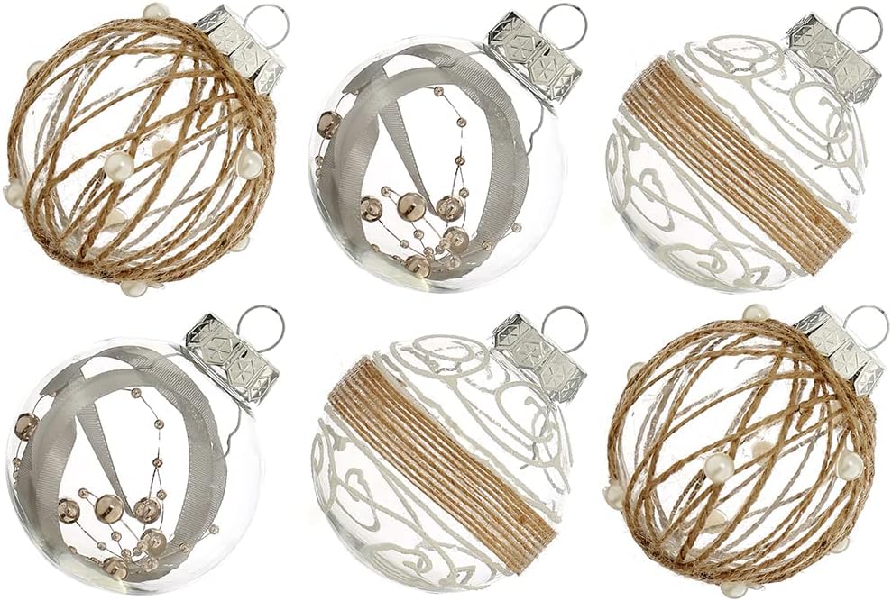 Shatterproof Clear Glitter Christmas Ball Ornaments Set - 12 Count (Beige)