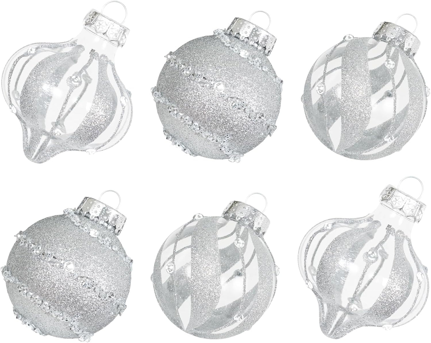 Shatterproof Clear Glitter Christmas Ball Ornaments Set - 12 Count (Beige)