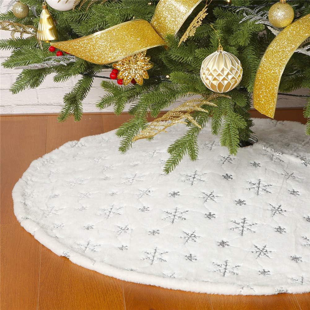 Sequin Tree Skirt ,White Soft Thick with Snowflakes