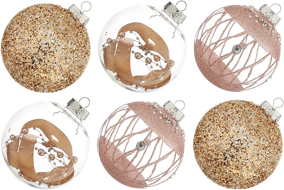 Shatterproof Clear Glitter Christmas Ball Ornaments Set - 12 Count (Gold)