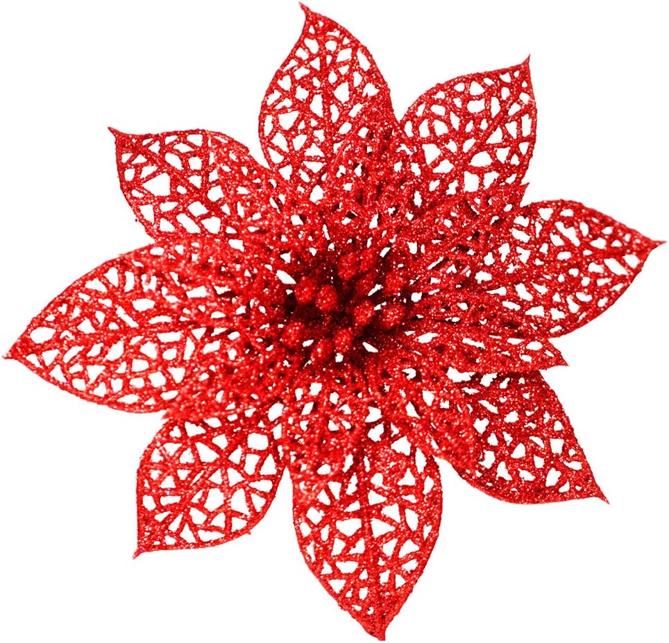 Christmas Gold Glitter Poinsettia Flowers (24 pack)