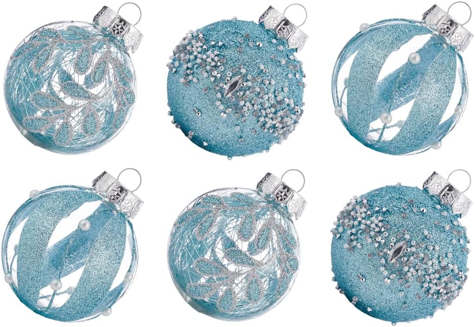 Shatterproof Clear Glitter Christmas Ball Ornaments Set - 12 Count (Light Blue)