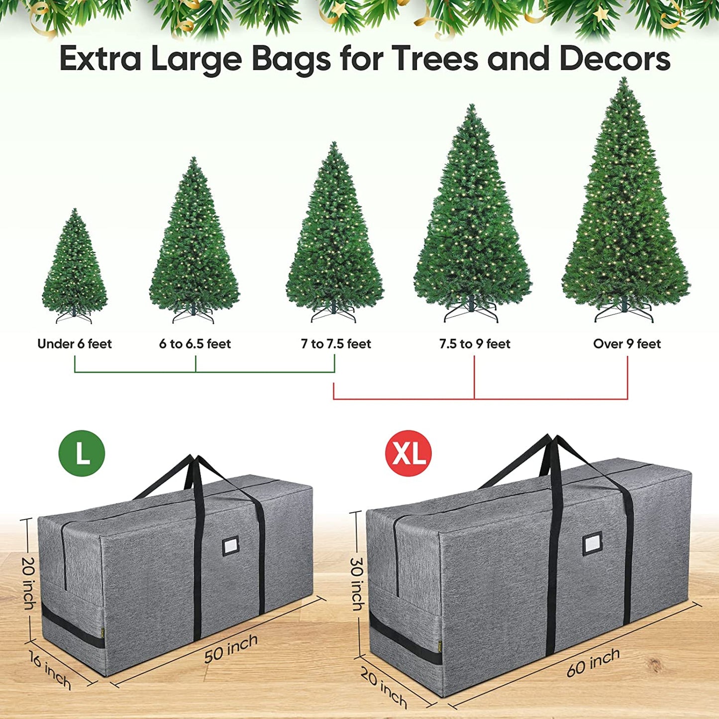 7.5 Ft Christmas Tree Storage Bag, Heavy Duty 900D Oxford Fabric with Reinforced Handles and Dual Zippers Wide Opening, Extra Large Storage Container for Trees and Decorations (Grey)