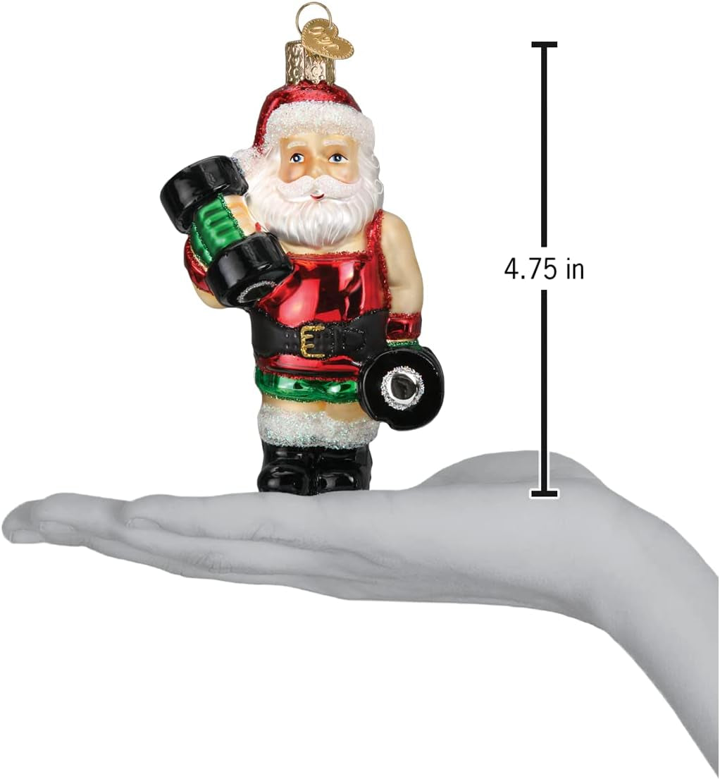 Bodybuilder Santa Glass Blown Ornament