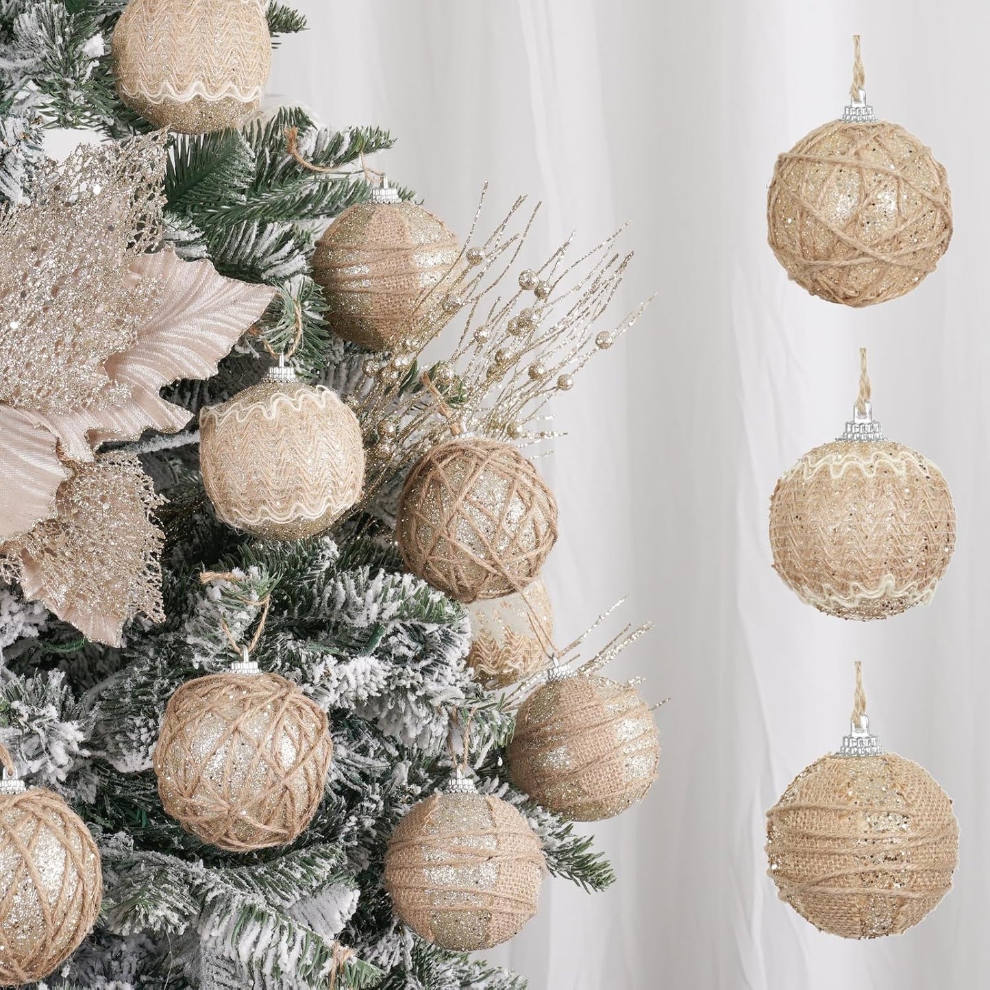  Large Shatterproof Clear Glitter Ornaments (12 Counts,Champagne)