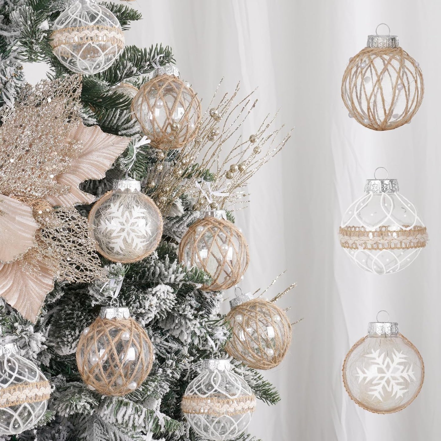 Shatterproof Clear Glitter Christmas Ball Ornaments Set - 12 Count (Beige)