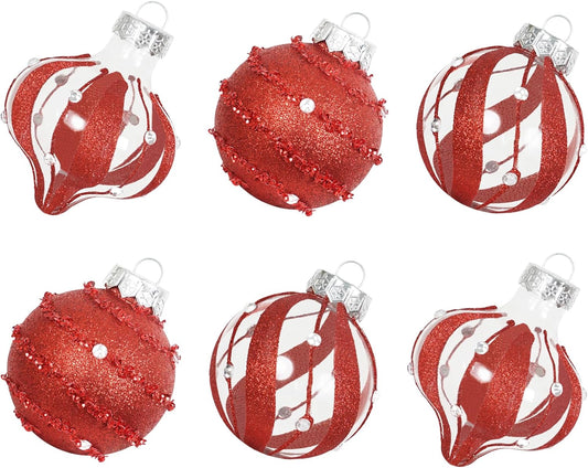 Shatterproof Clear Glitter Christmas Ball Ornaments Set - 12 Count (Red)