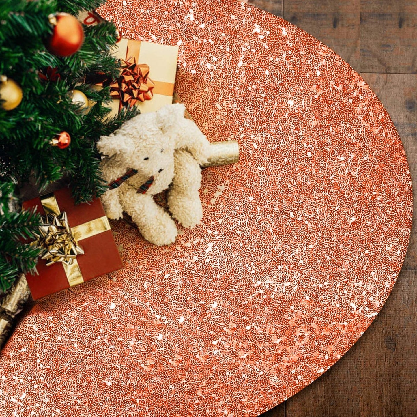 48-Inch Sequin Christmas Tree Skirt with Double Layers