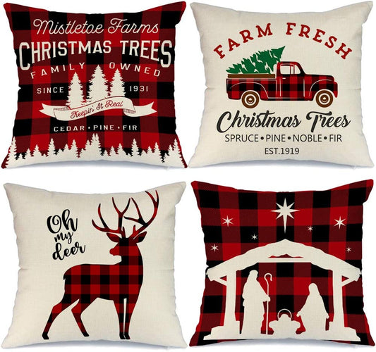 Buffalo Plaid Christmas Pillow Covers - 20x20 Inches, Set of 4