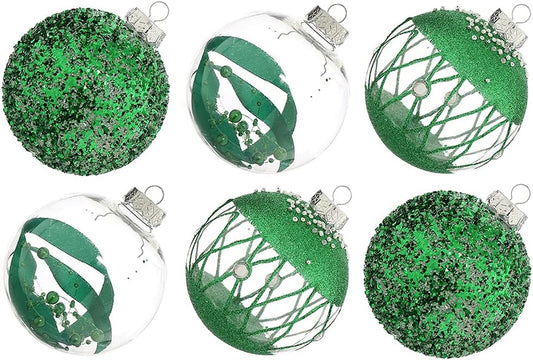 Shatterproof Clear Glitter Christmas Ball Ornaments Set - 12 Count (Green)