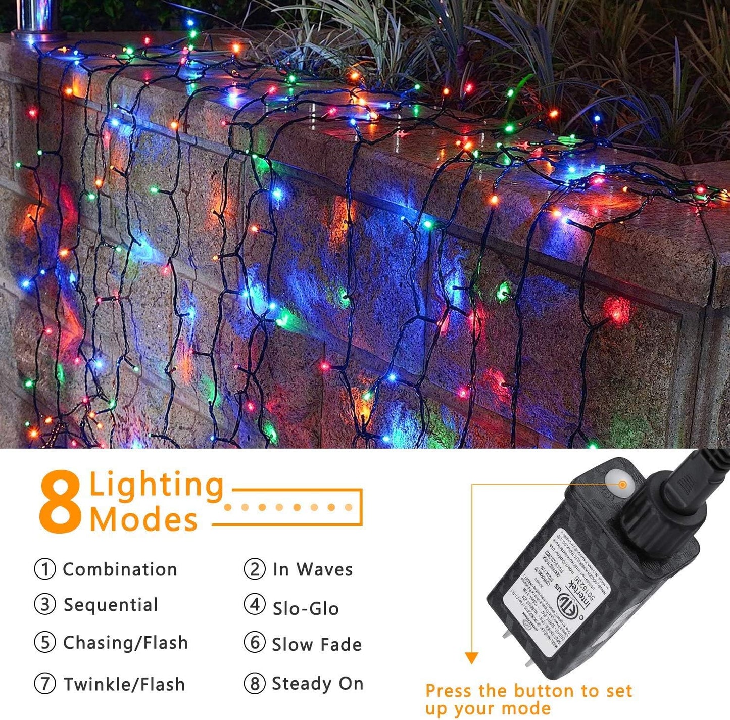 82 Ft Christmas String Lights - 200 LED Multi-Color (8 Modes)