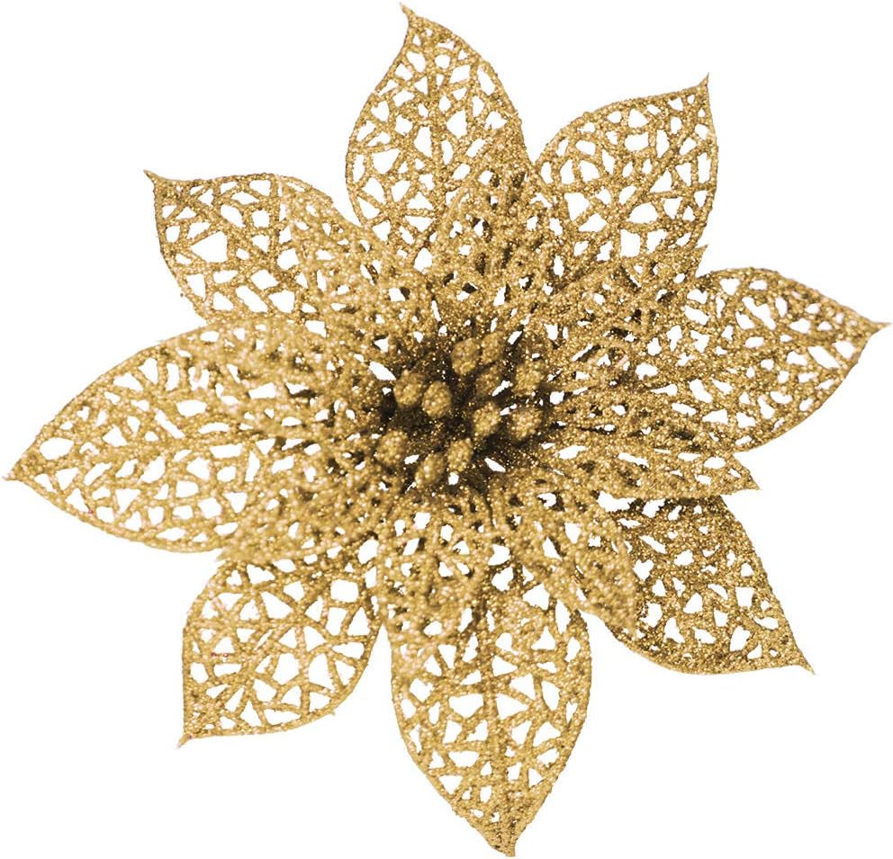 Christmas Gold Glitter Poinsettia Flowers (24 pack)