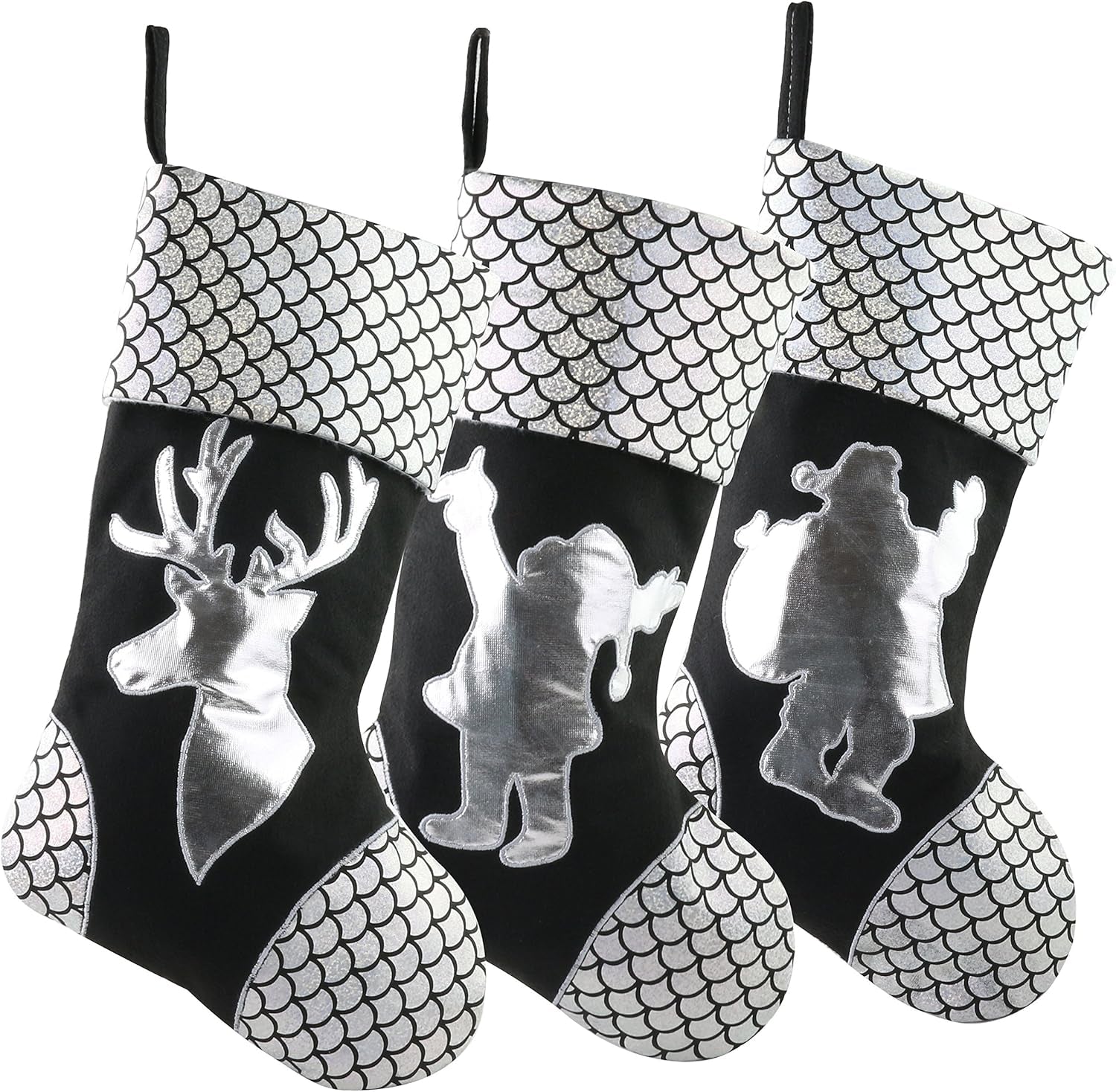 Luxury Silver Christmas Stockings (Set of 3)