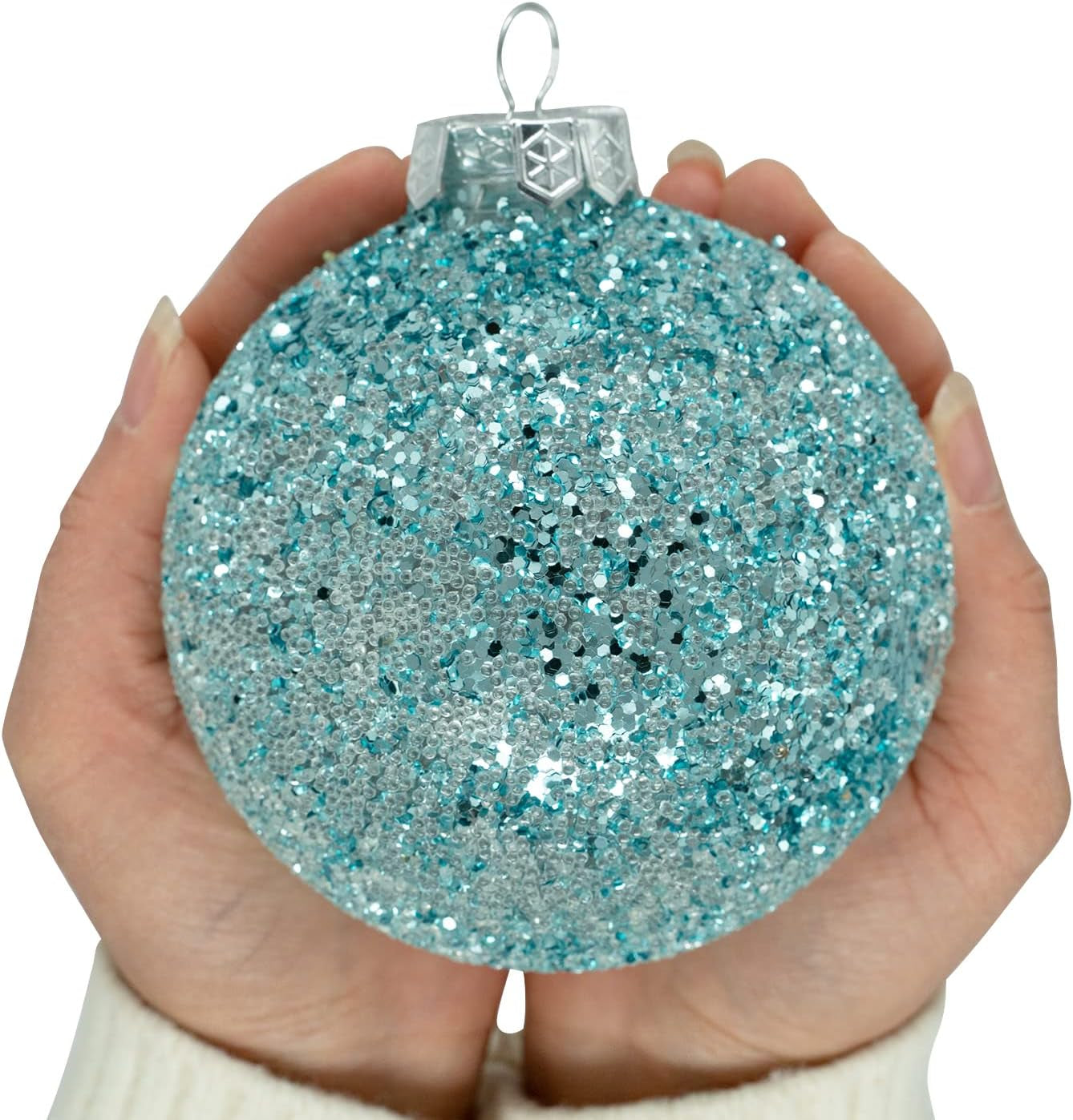 Shatterproof Clear Glitter Christmas Ball Ornaments Set - 12 Count (Light Blue)