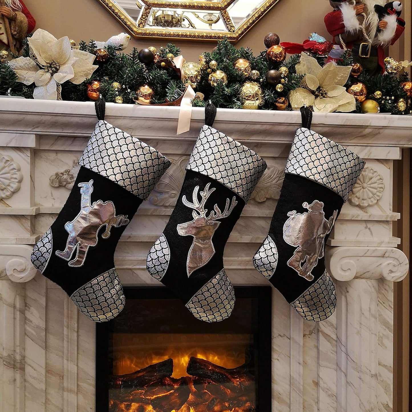 Luxury Silver Christmas Stockings (Set of 3)