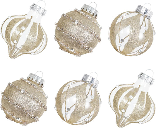 Shatterproof Clear Glitter Christmas Ball Ornaments Set - 12 Count (Beige)