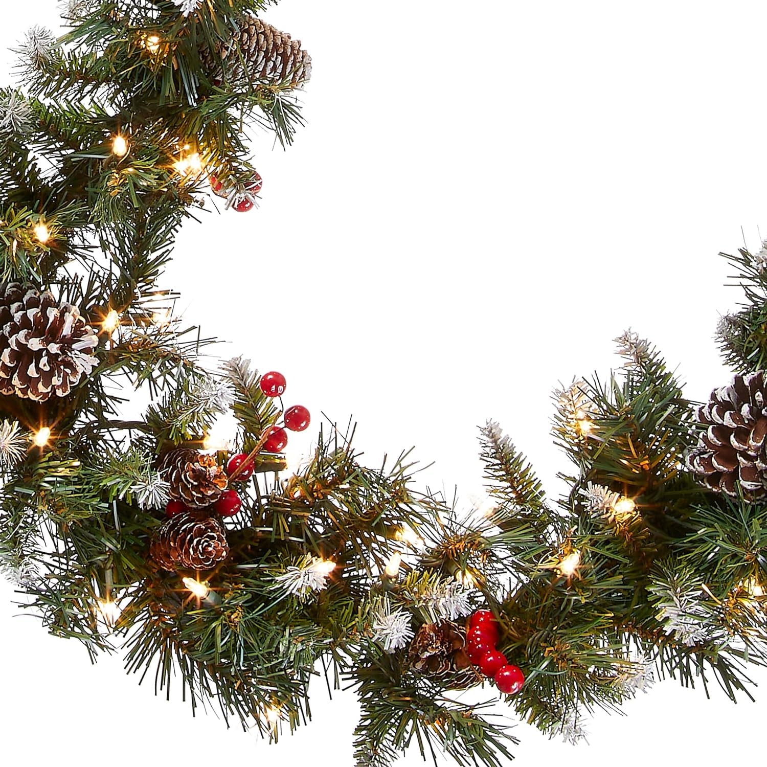 9-Foot Pre-Lit Artificial Christmas Garland with Frosted Berry, White Lights, Pine Cones, and Berry Clusters