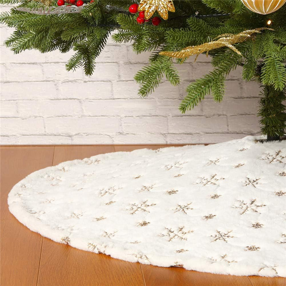 Sequin Tree Skirt ,White Soft Thick with Snowflakes