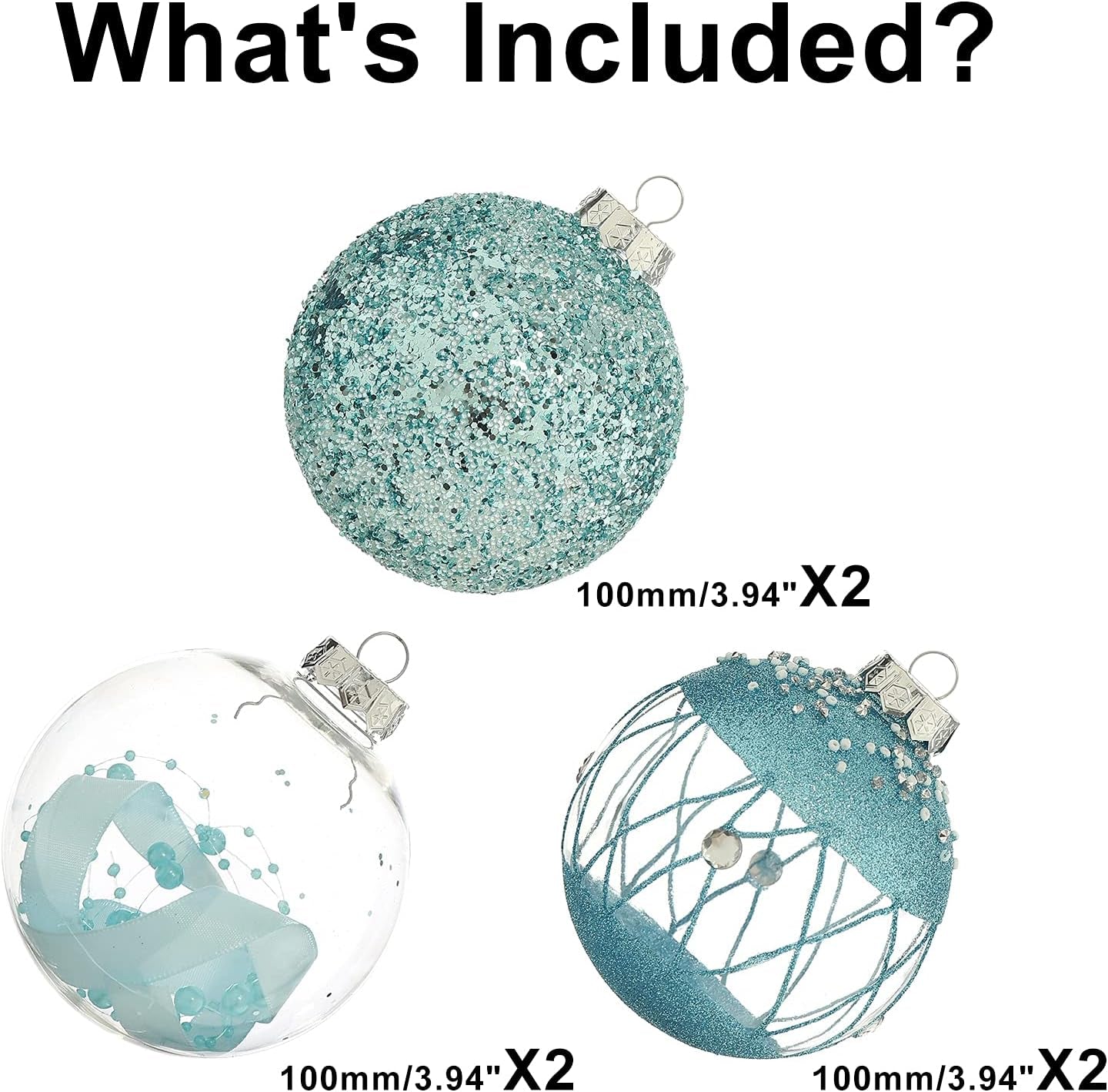 Shatterproof Clear Glitter Christmas Ball Ornaments Set - 12 Count (Light Blue)