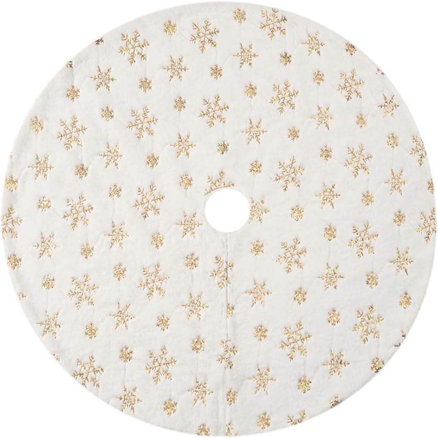 Sequin Tree Skirt ,White Soft Thick with Snowflakes