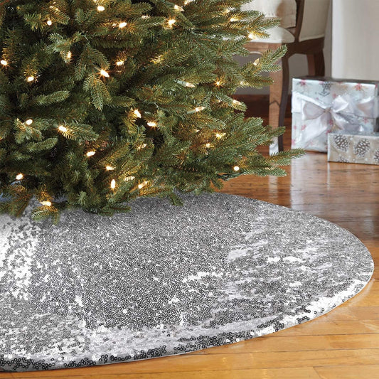 48-Inch Sequin Christmas Tree Skirt with Double Layers