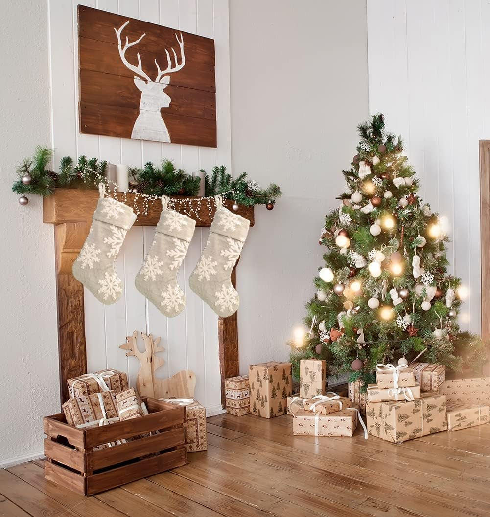 Faux Fur Snowflake Christmas Stockings (Set of 3)