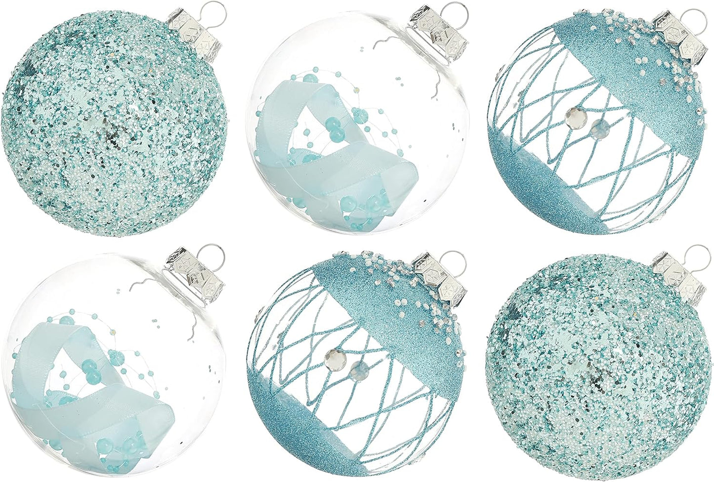 Shatterproof Clear Glitter Christmas Ball Ornaments Set - 12 Count (Light Blue)