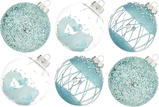 Shatterproof Clear Glitter Christmas Ball Ornaments Set - 12 Count (Light Blue)