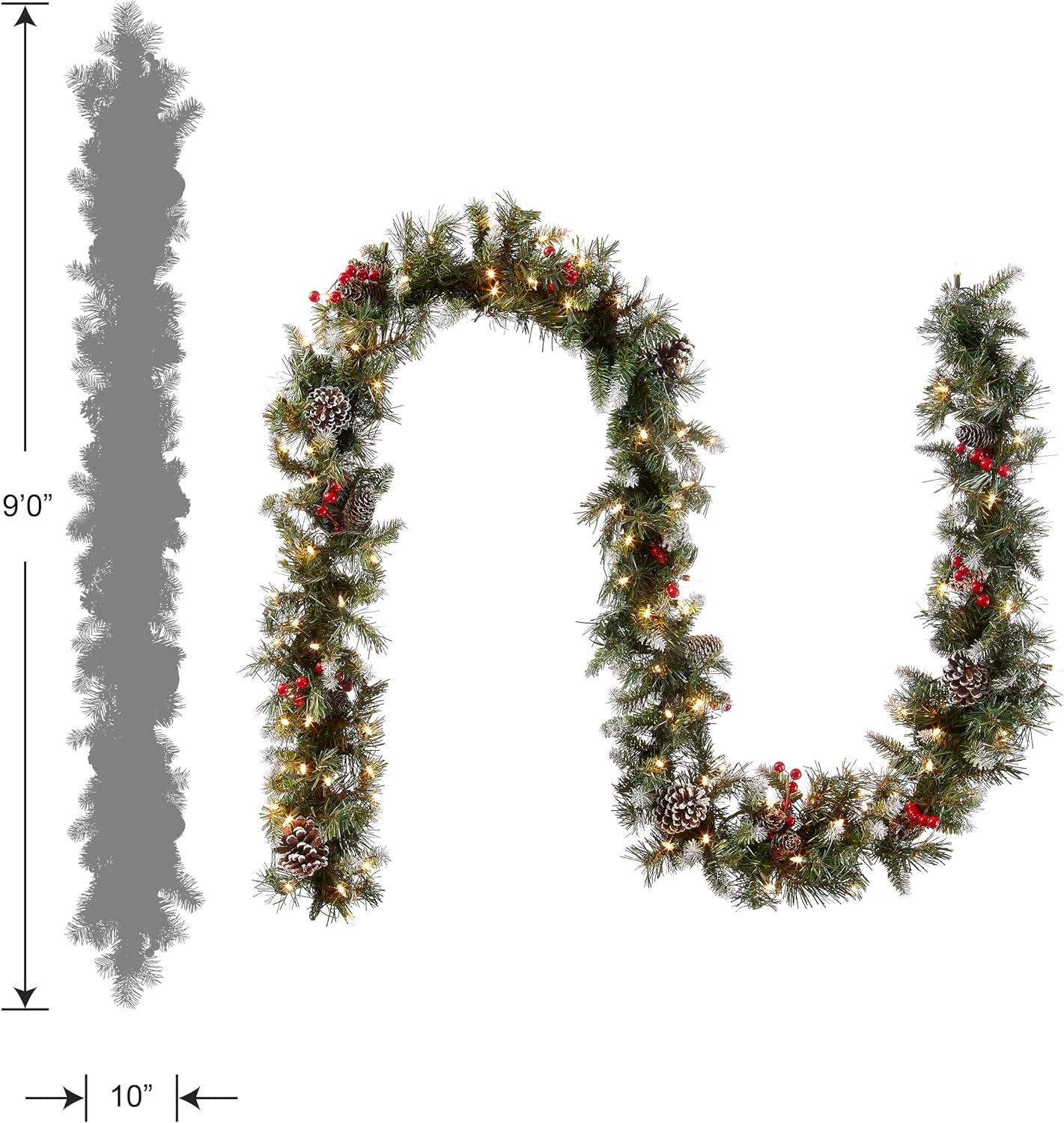 9-Foot Pre-Lit Artificial Christmas Garland with Frosted Berry, White Lights, Pine Cones, and Berry Clusters